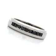 Men's 18K White Gold Black Diamond Wedding Band
